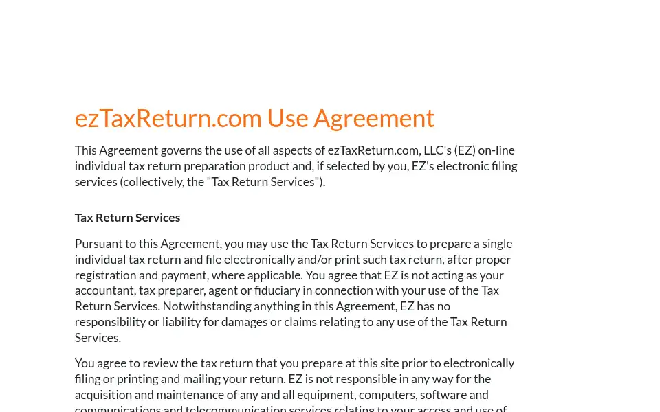 Screenshot of eztaxreturn.com