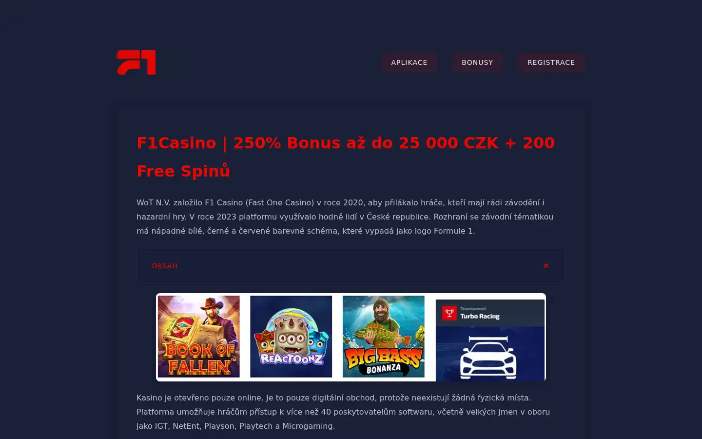 Screenshot of f1casinocz.org