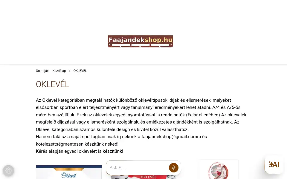 Screenshot of faajandekshop.hu