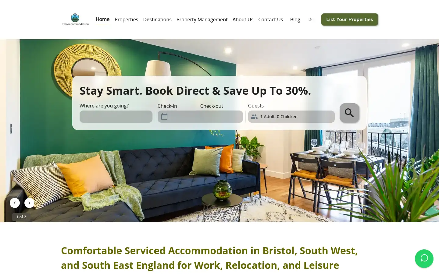 Screenshot of fabaccommodation.co.uk