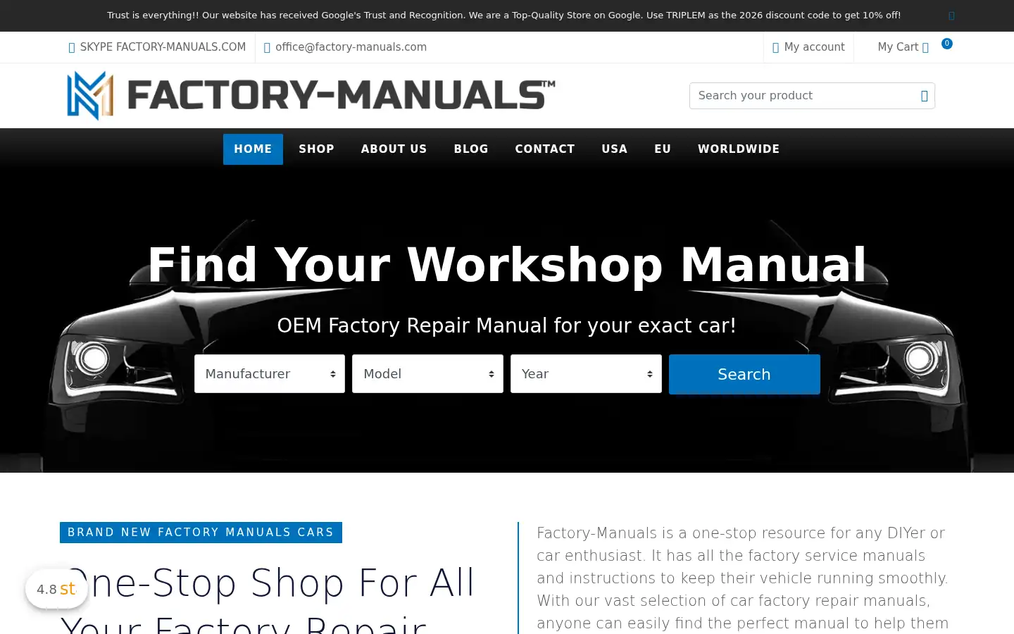 Screenshot of factory-manuals.com