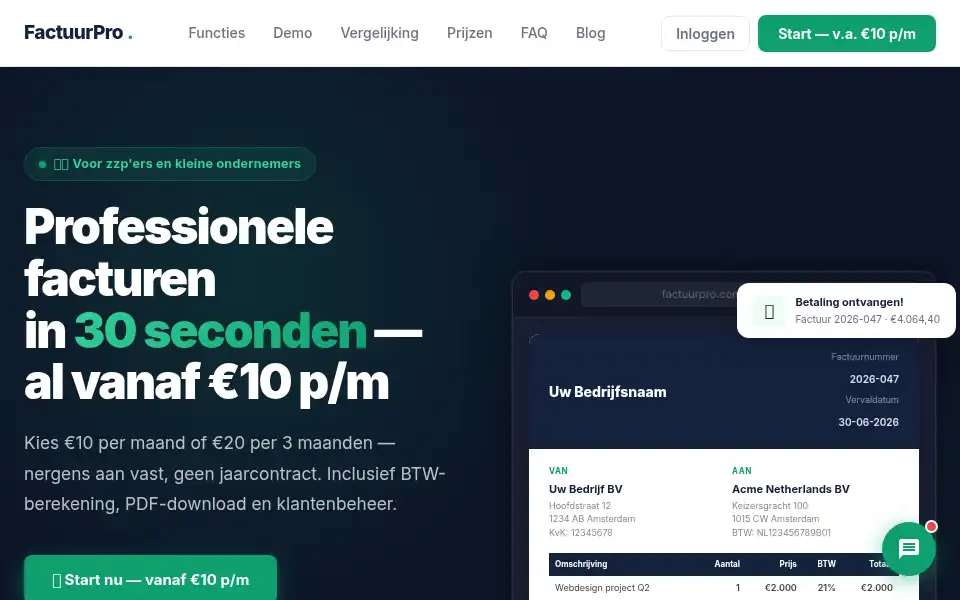 Screenshot of factuurpro.com