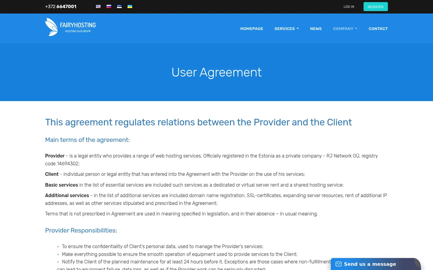 Screenshot of fairyhosting.com