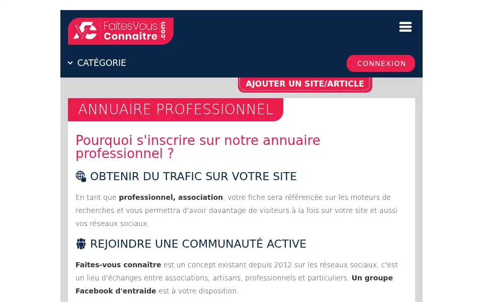 Screenshot of faitesvousconnaitre.com