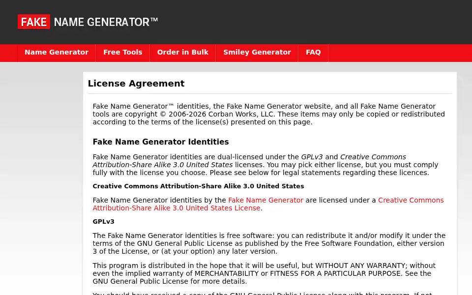 Screenshot of fakenamegenerator.com