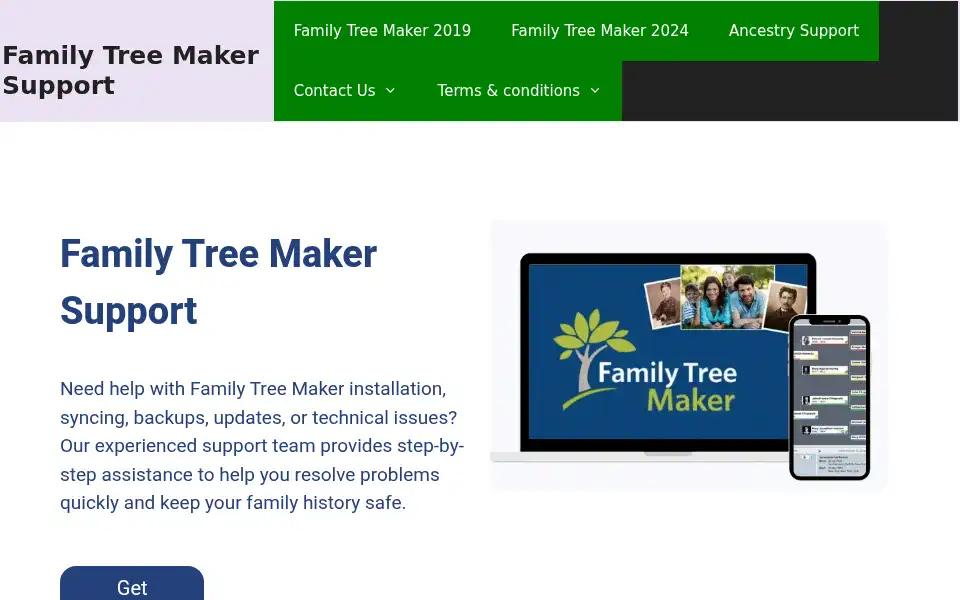 Screenshot of familytreemakersupport.com