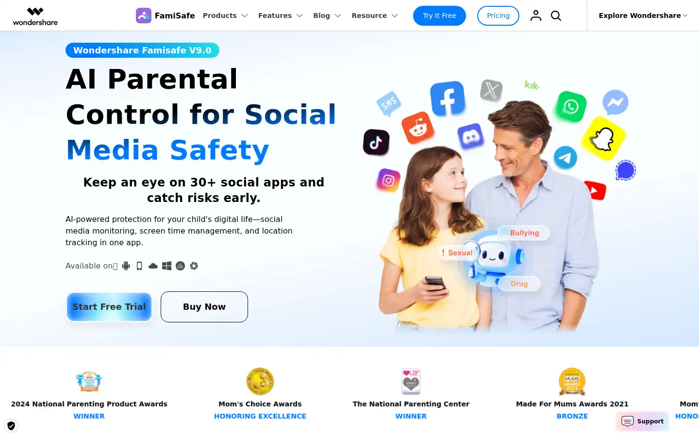 Screenshot of famisafe.wondershare.com