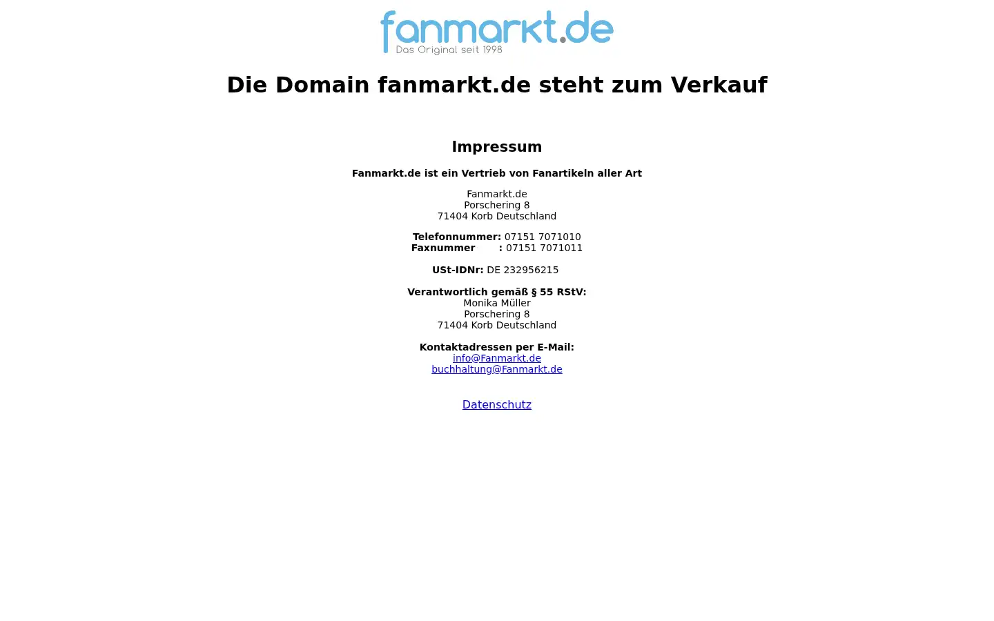 Screenshot of fanmarkt.de