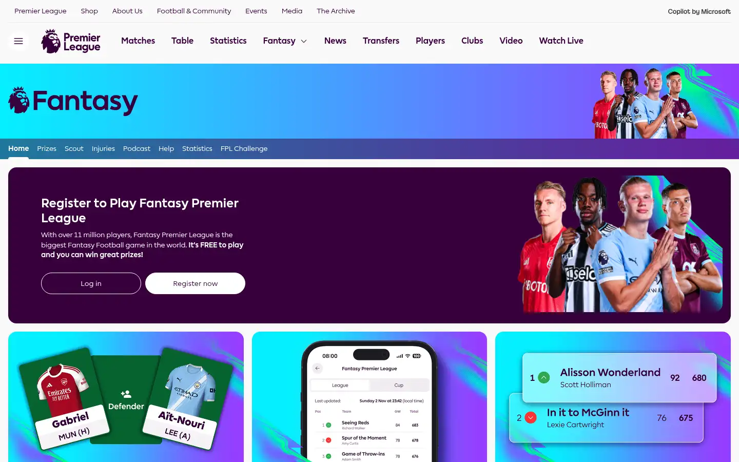 Screenshot of fantasy.premierleague.com