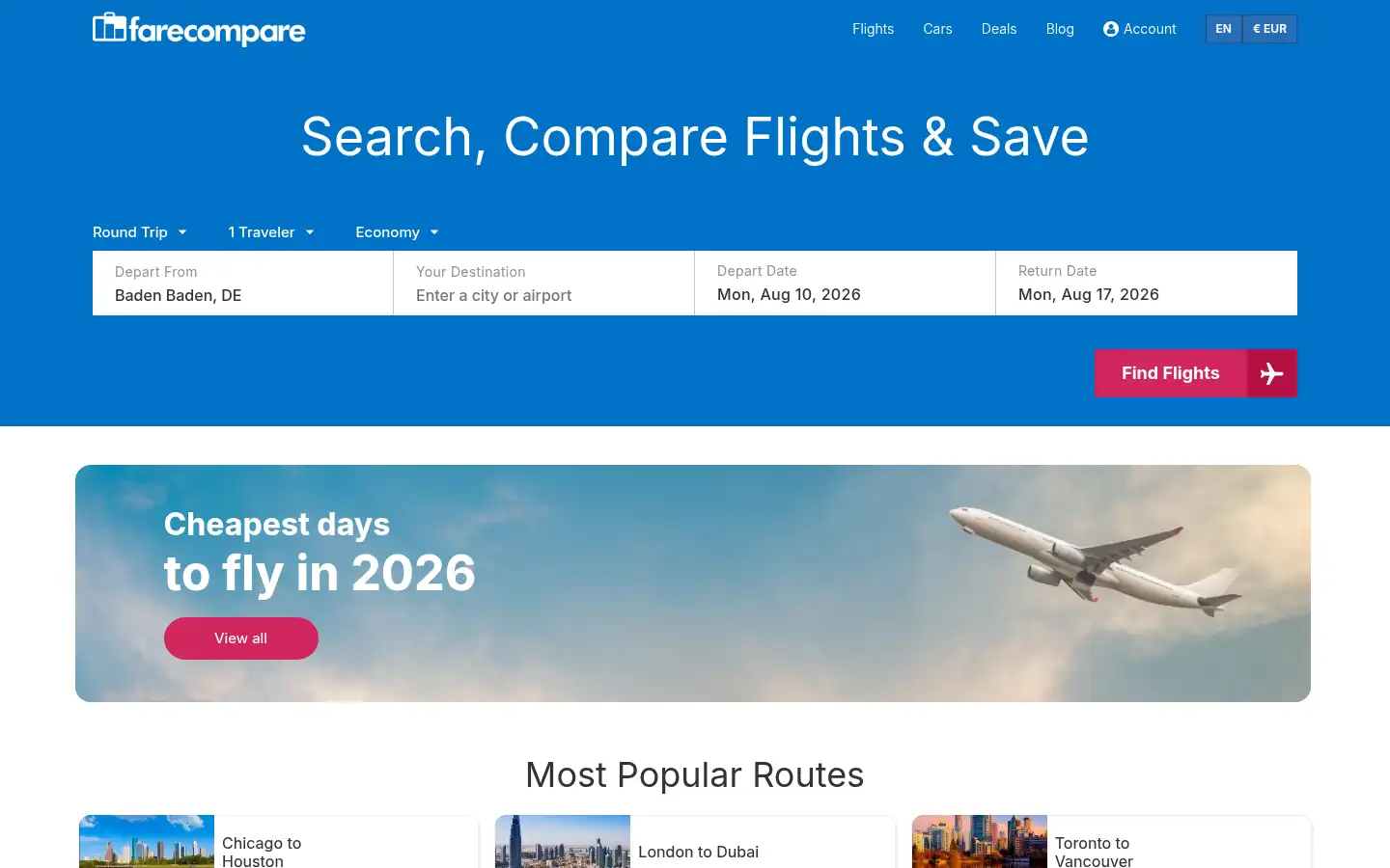 Screenshot of farecompare.com