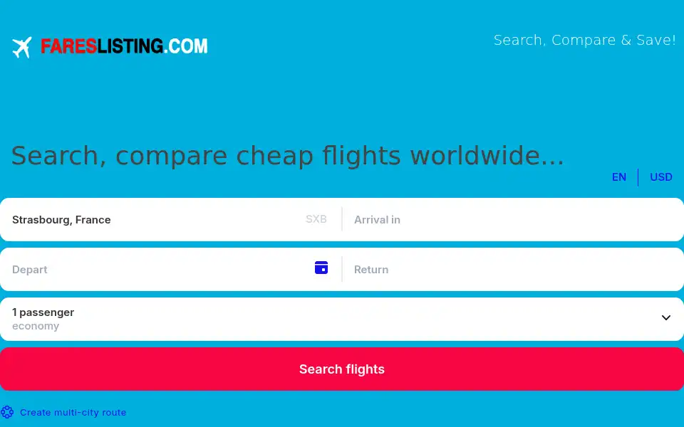 Screenshot of fareslisting.com