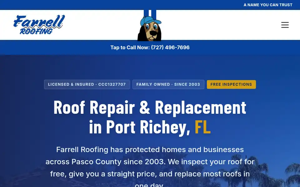 Screenshot of farrellroofing.com