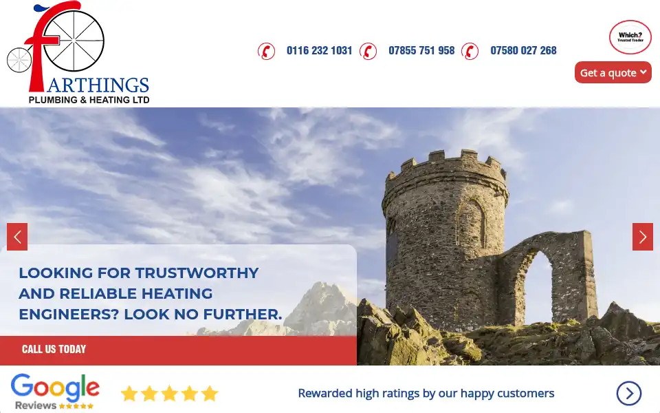 Screenshot of farthingsplumbingandheating.co.uk