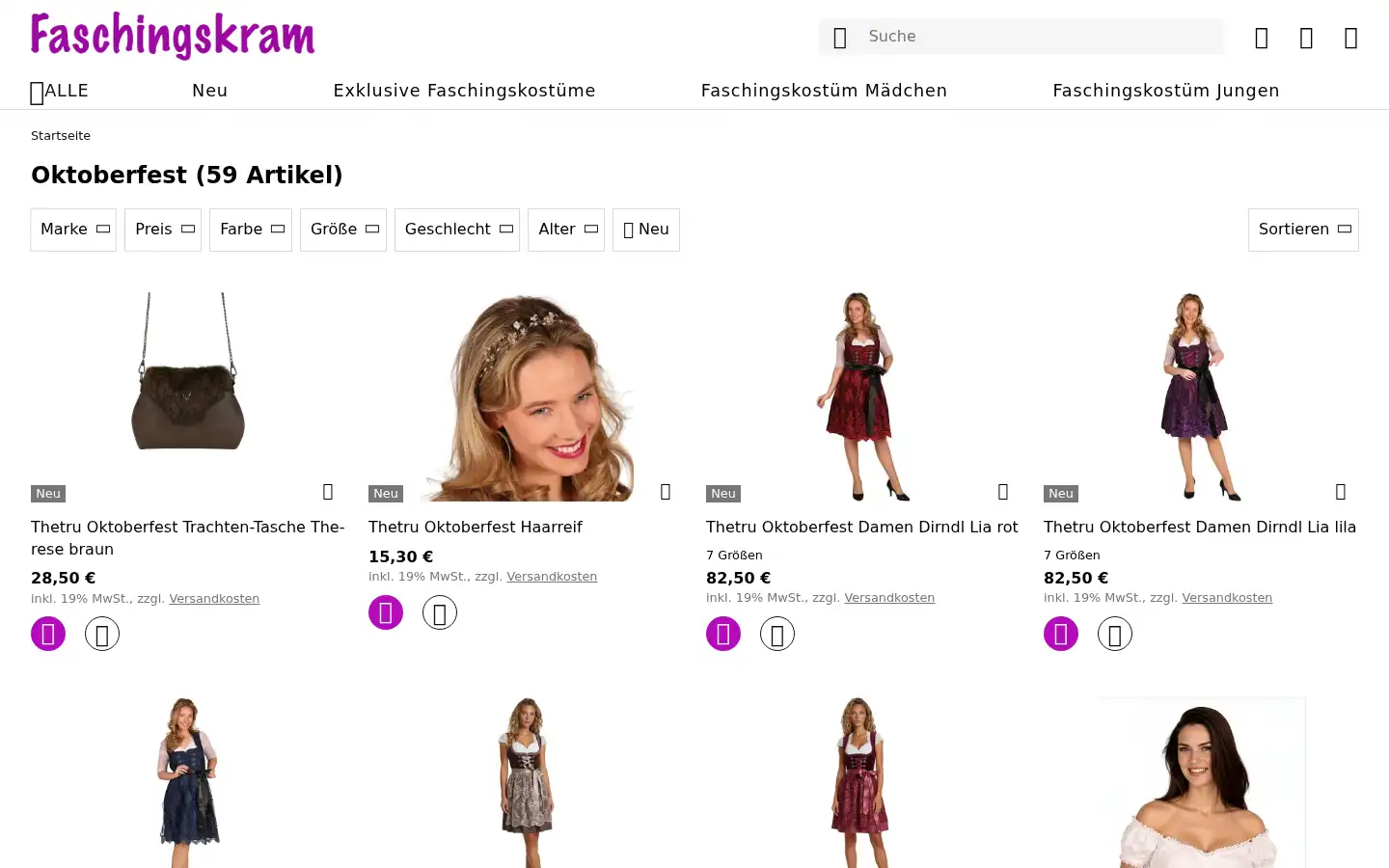 Screenshot of faschingskram.de
