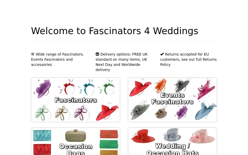 Screenshot of fascinators4weddings.co.uk