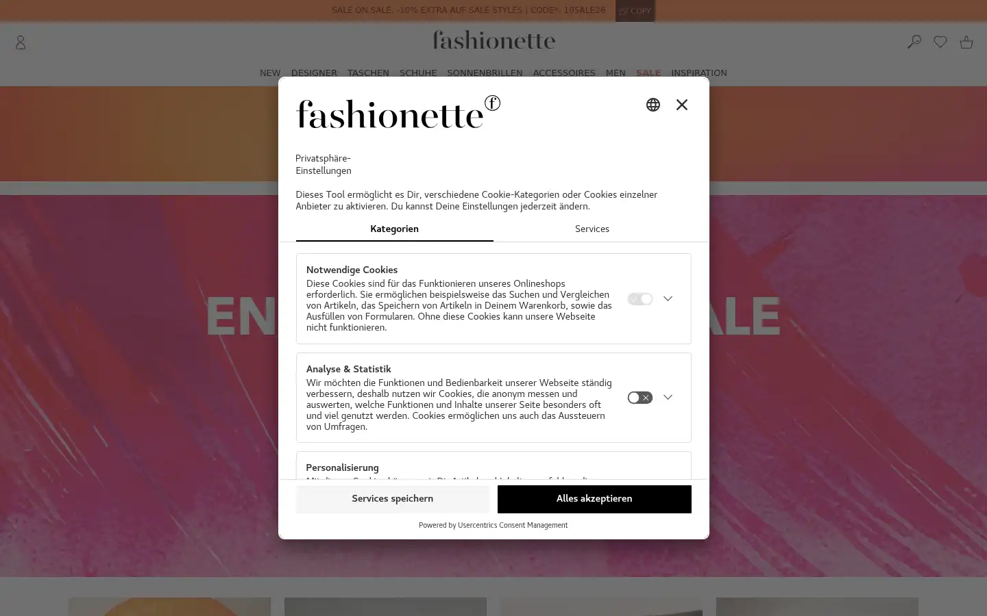 Screenshot of fashionette.ch