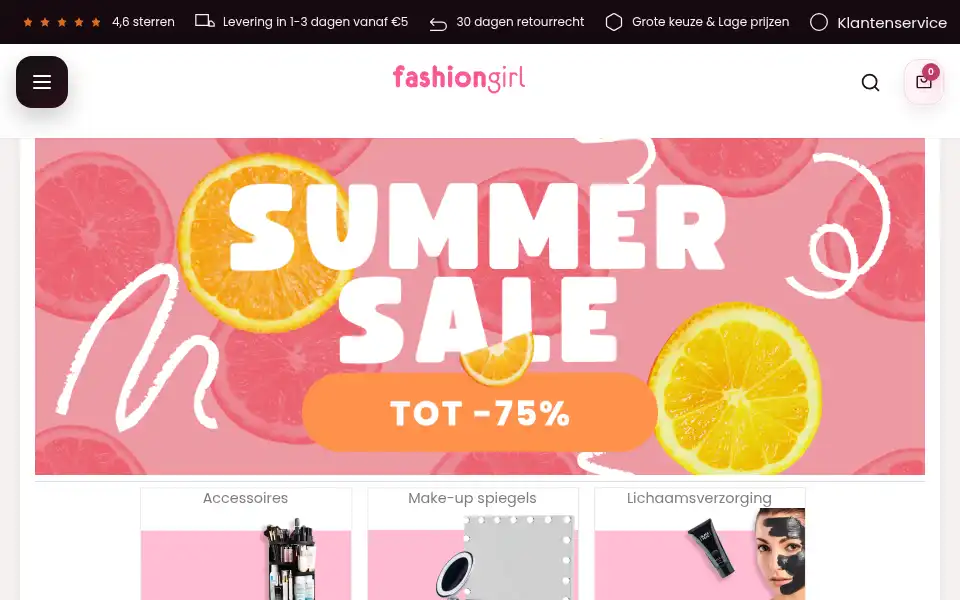 Screenshot of fashiongirl24.nl