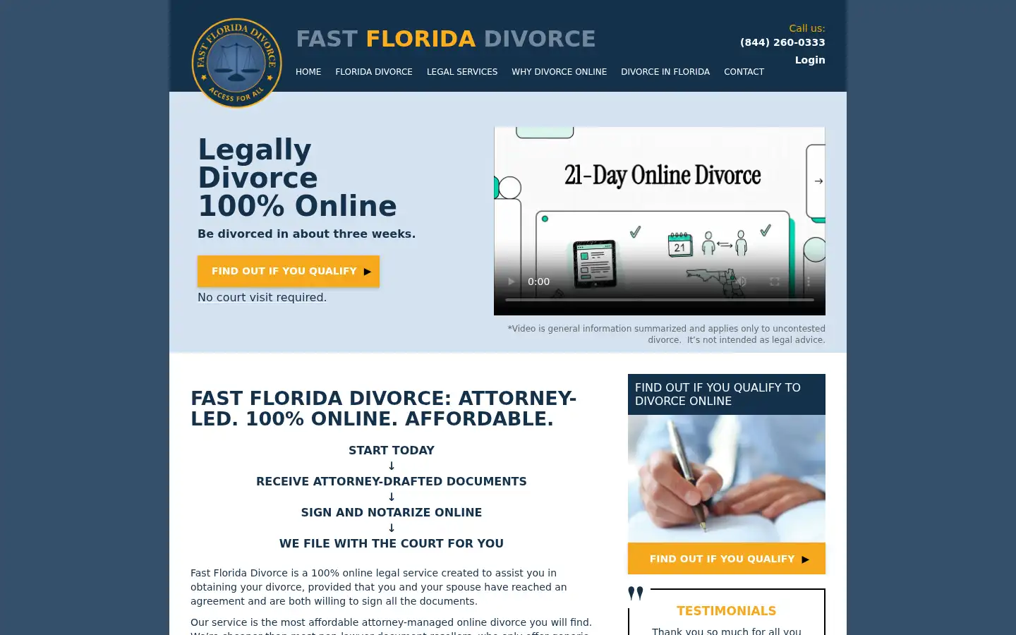 Screenshot of fastfloridadivorce.com