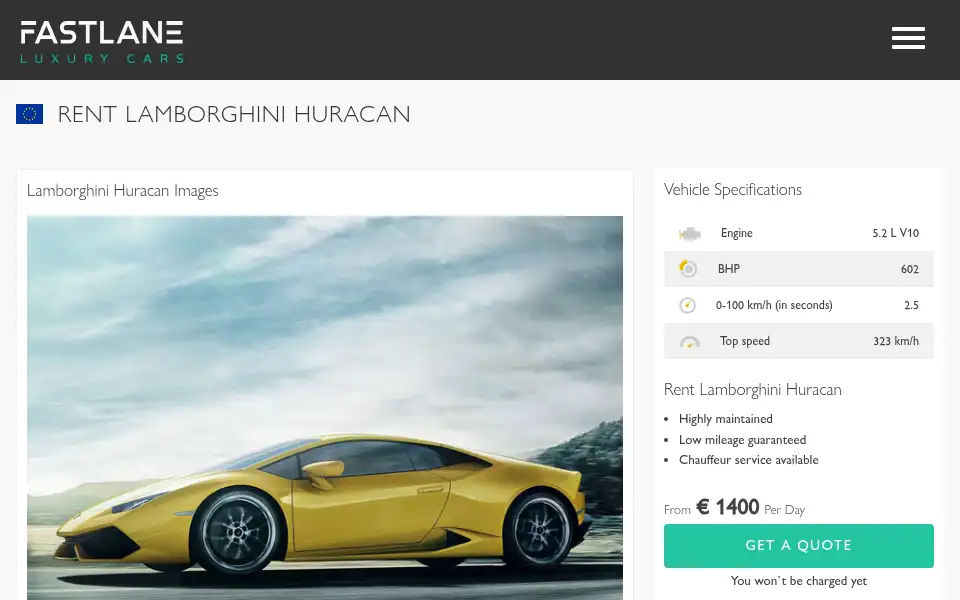 Screenshot of fastlaneluxurycars.com