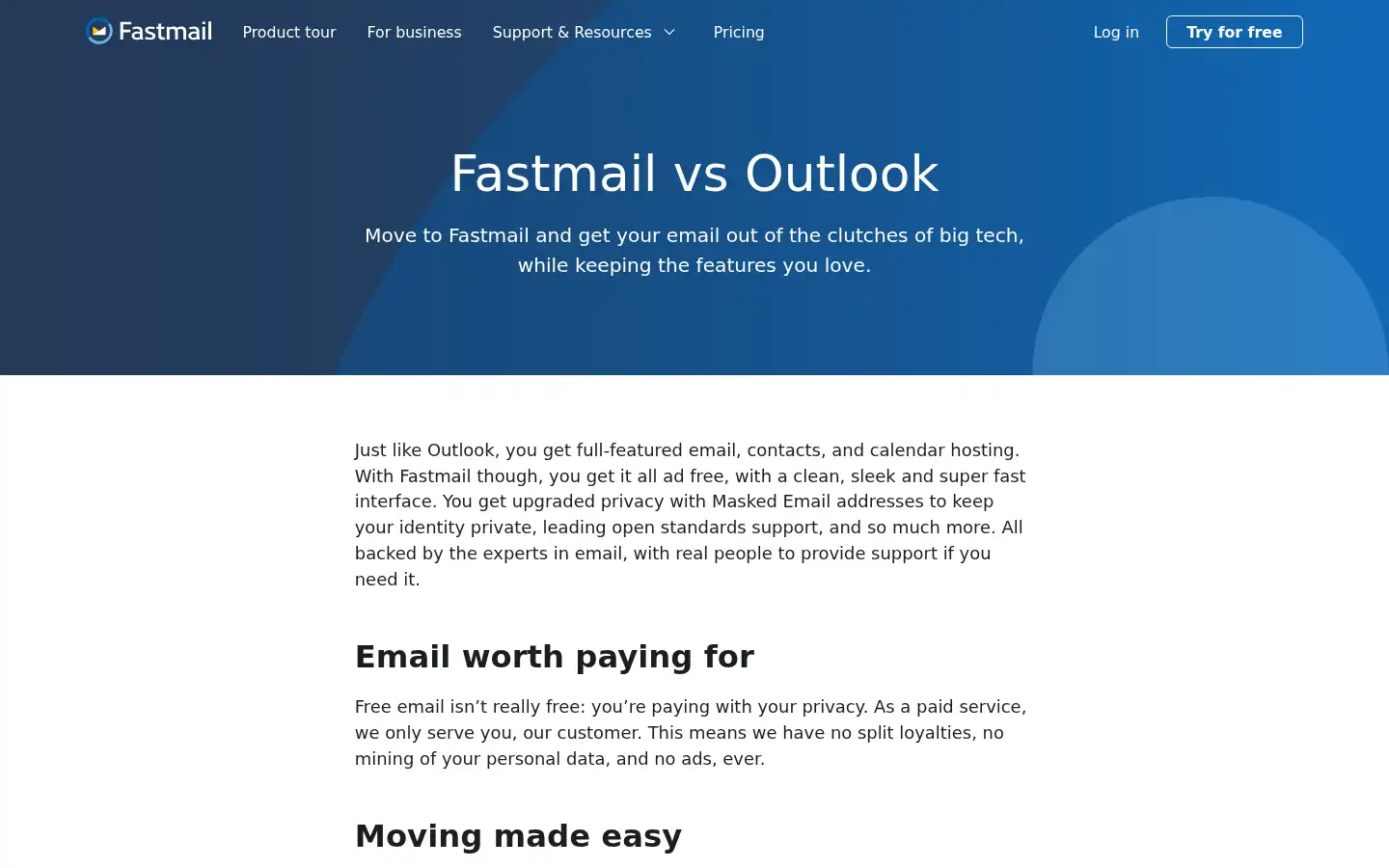 Screenshot of fastmail.com