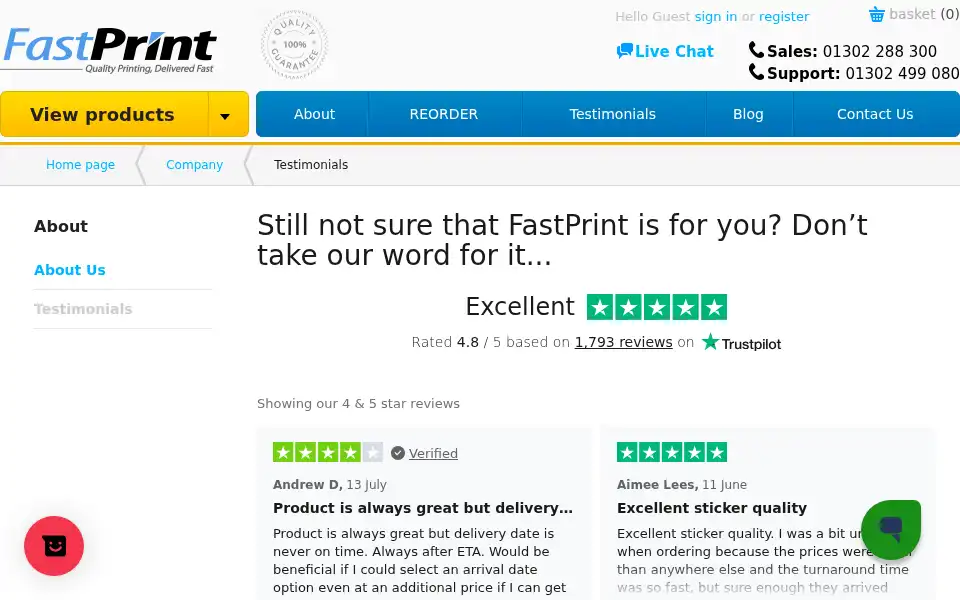 Screenshot of fastprint.co.uk
