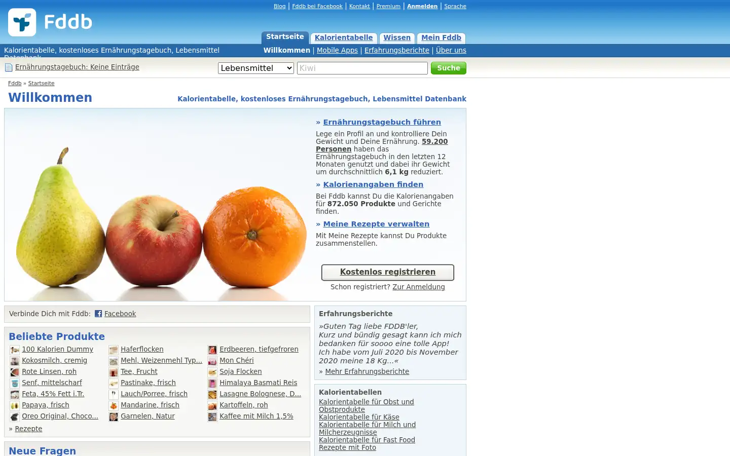 Screenshot of fddb.info