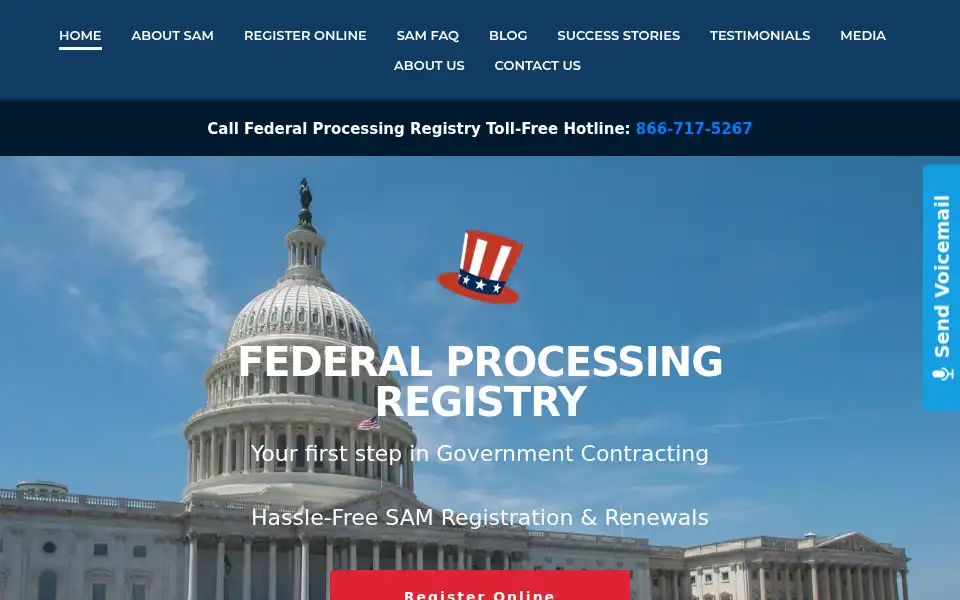 Screenshot of federalprocessingregistry.com