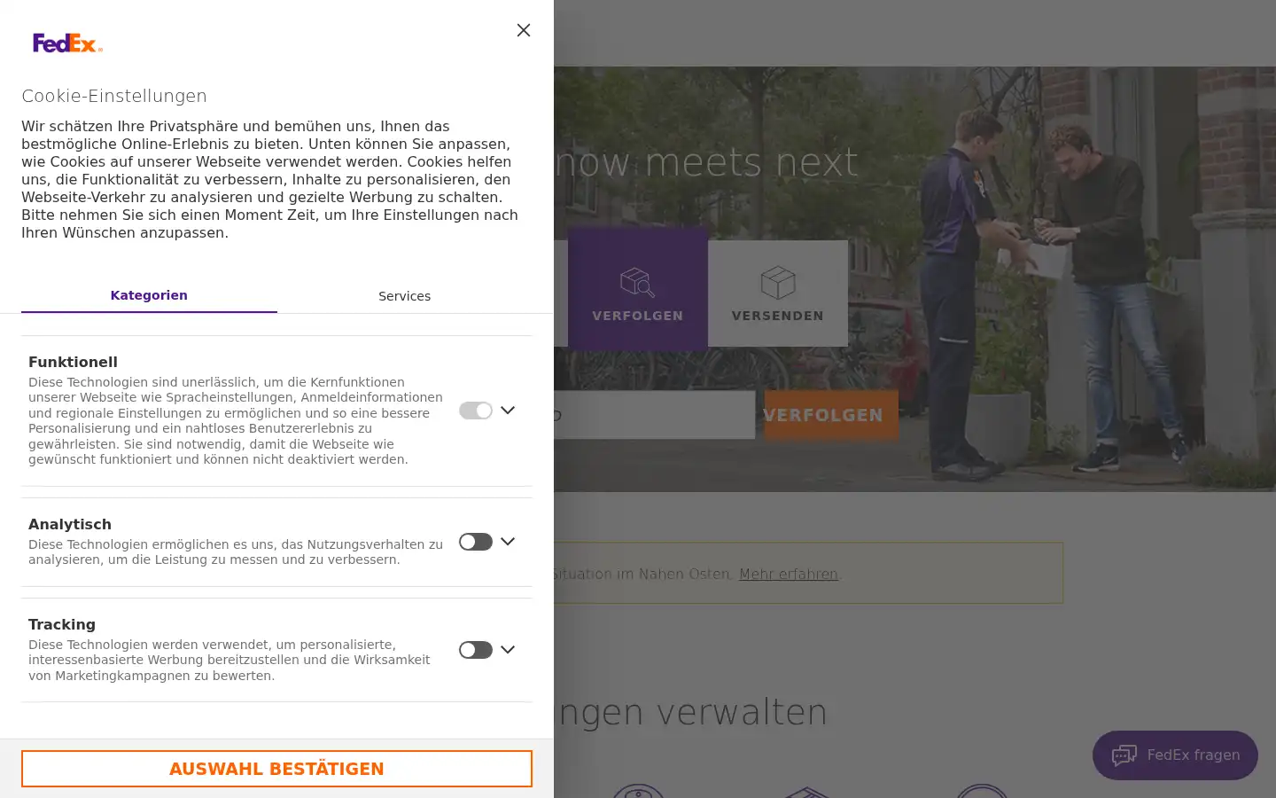 Screenshot of fedex.at