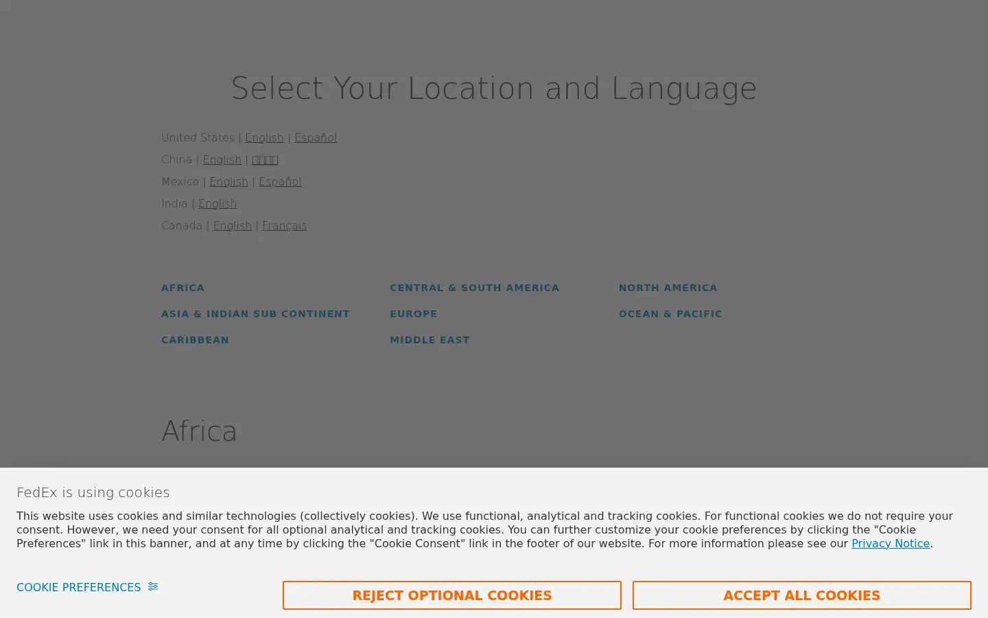 Screenshot of fedex.com