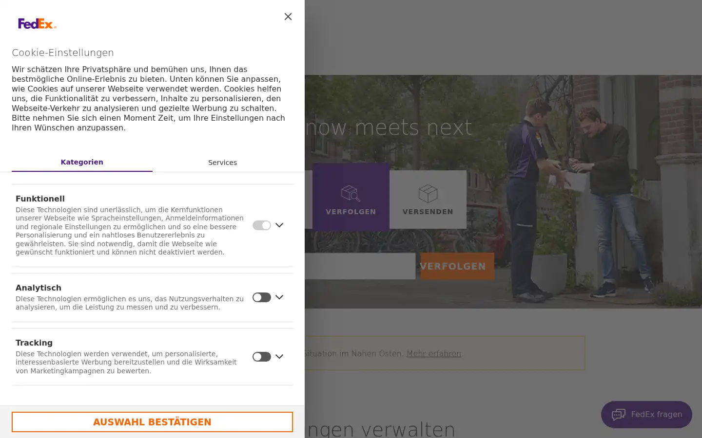 Screenshot of fedex.de