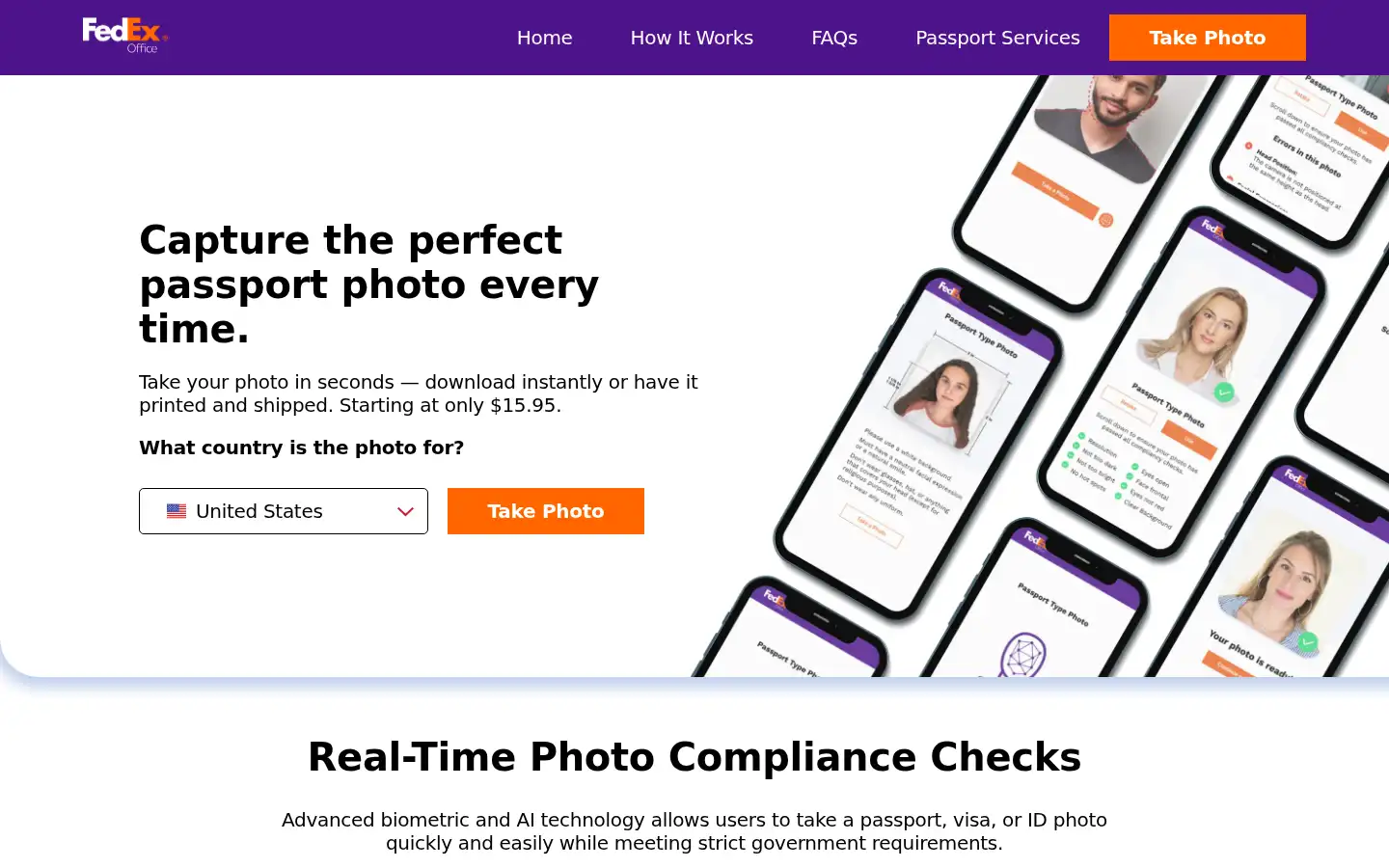 Screenshot of fedexphotos.rushmypassport.com