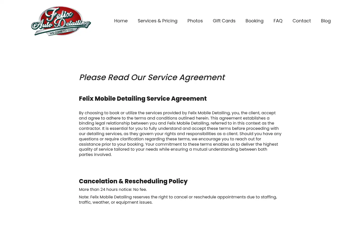 Screenshot of felixdetailing.com