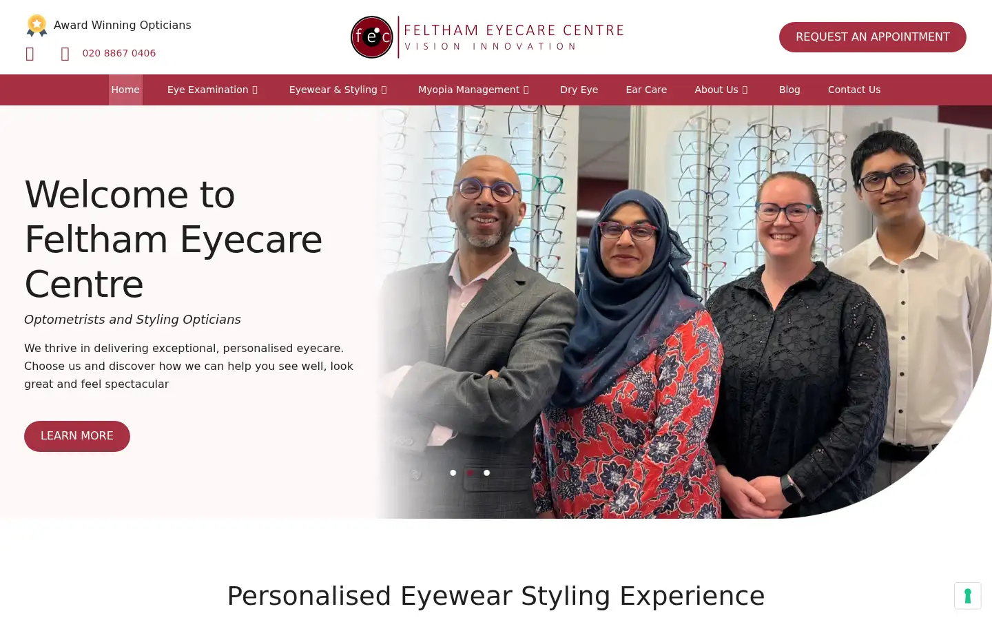Screenshot of felthameyecarecentre.co.uk