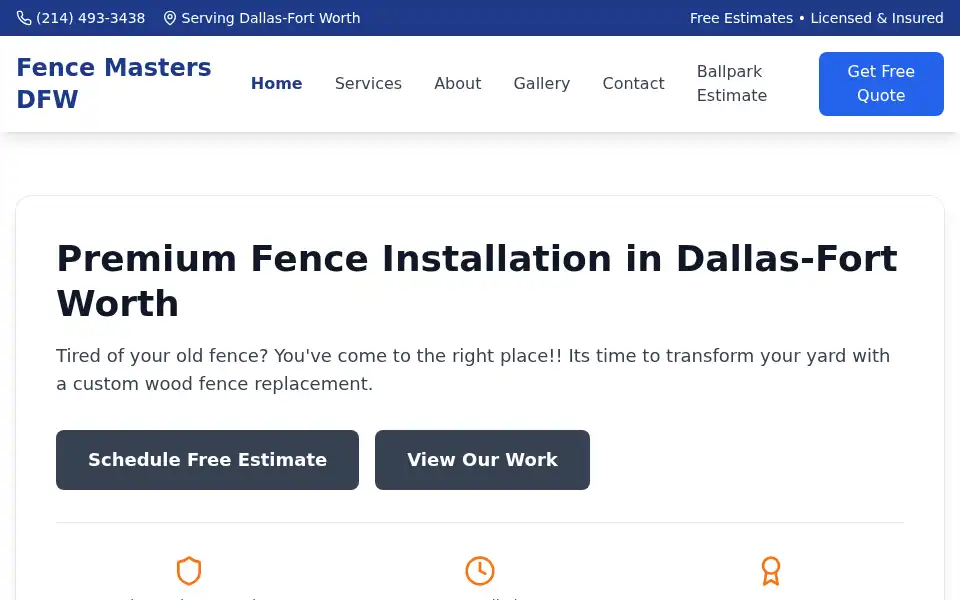 Screenshot of fencemastersdfw.com