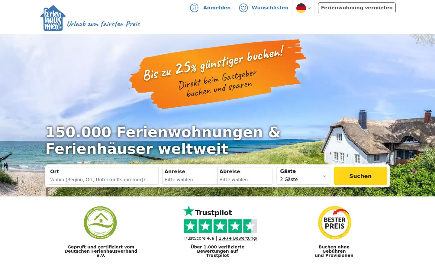 Screenshot of ferienhausmiete.de