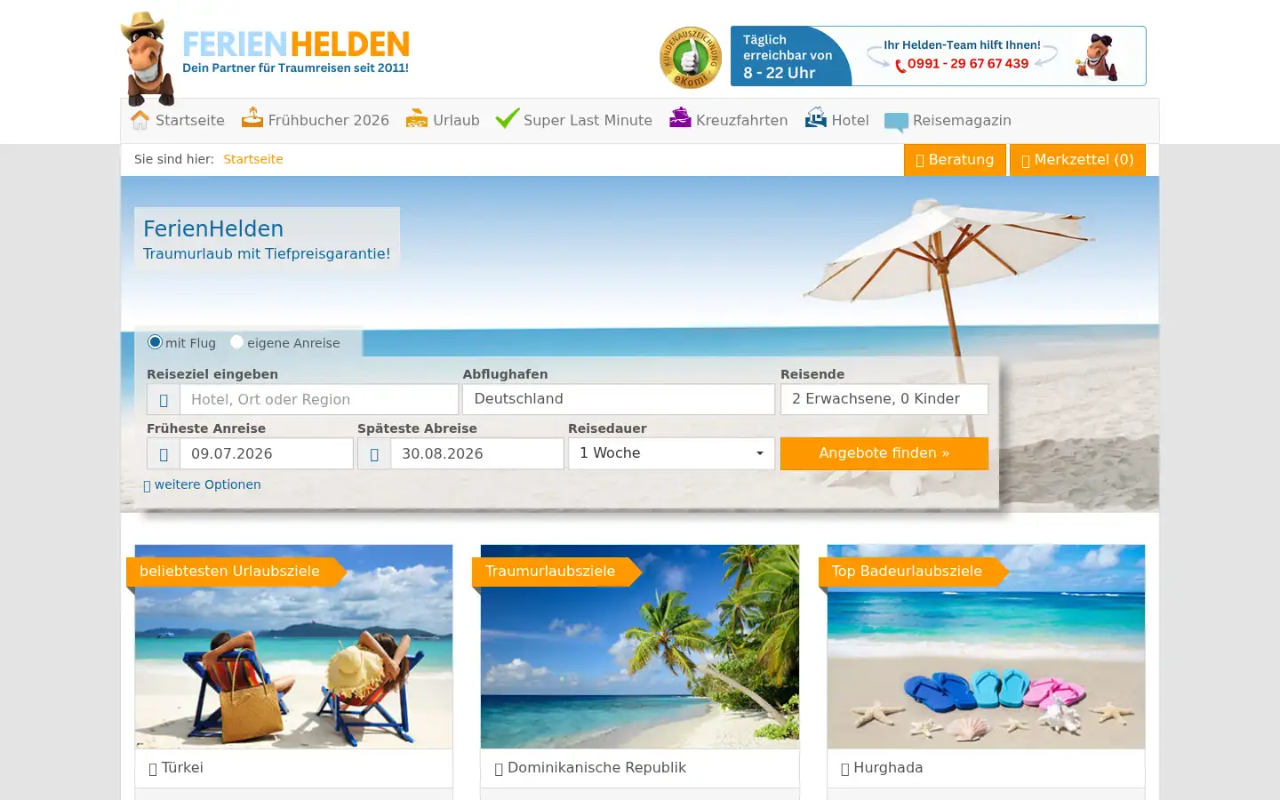 Screenshot of ferienhelden.de