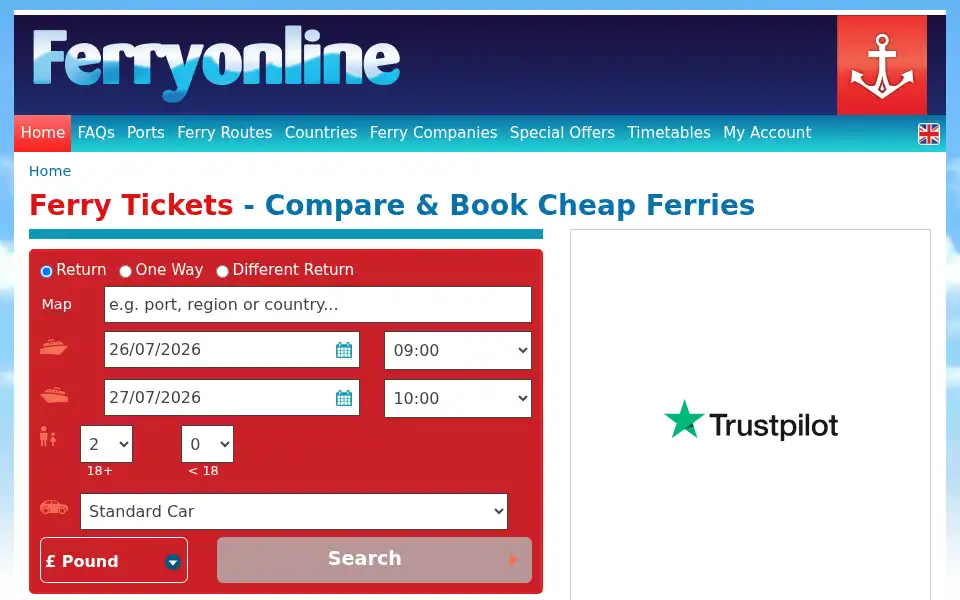 Screenshot of ferryonline.co.uk