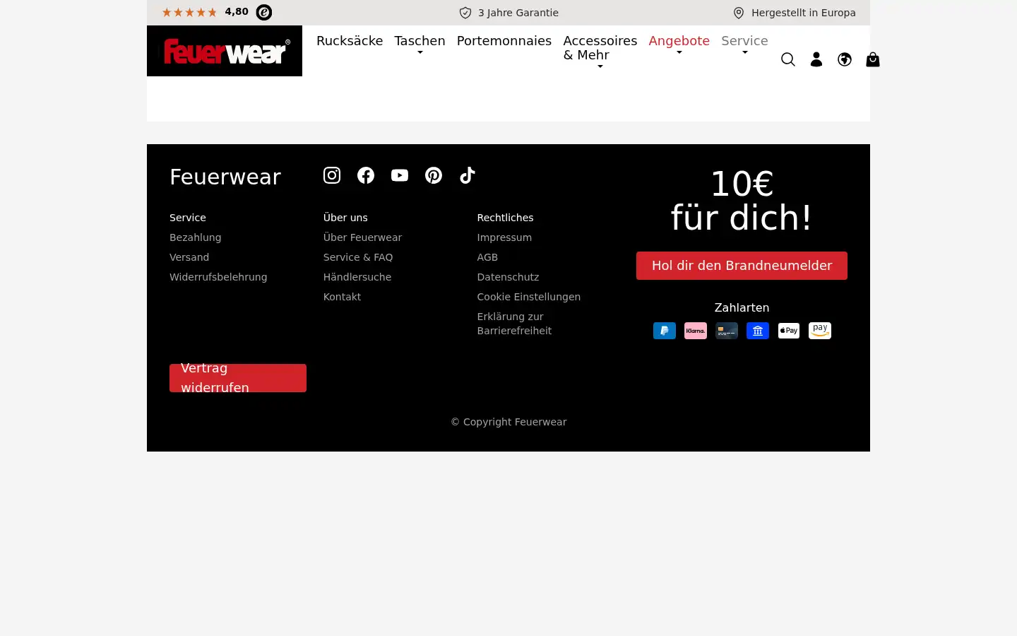 Screenshot of feuerwear.com
