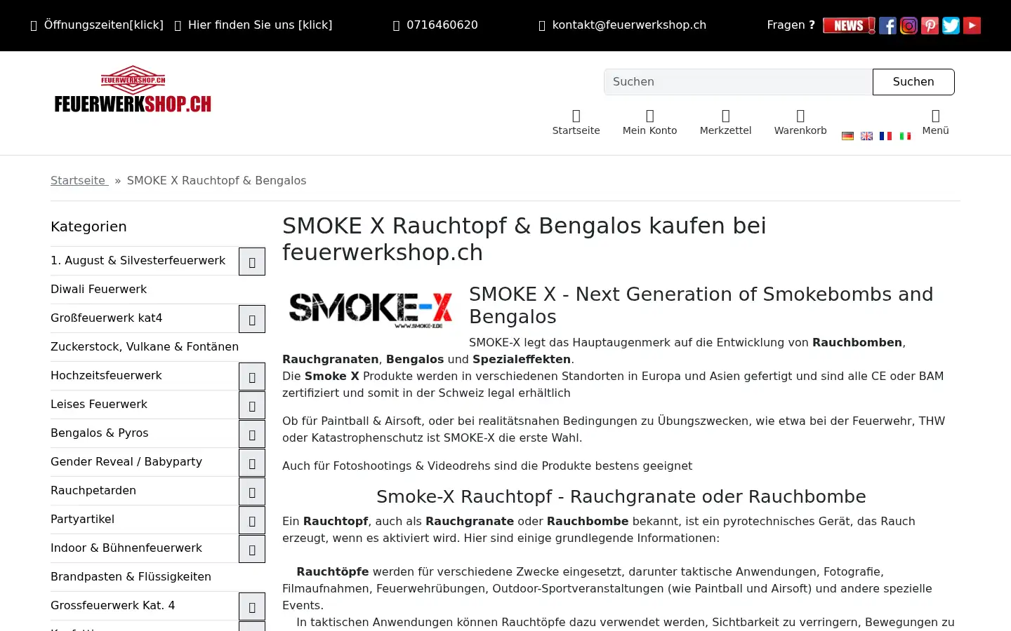 Screenshot of feuerwerkshop.ch