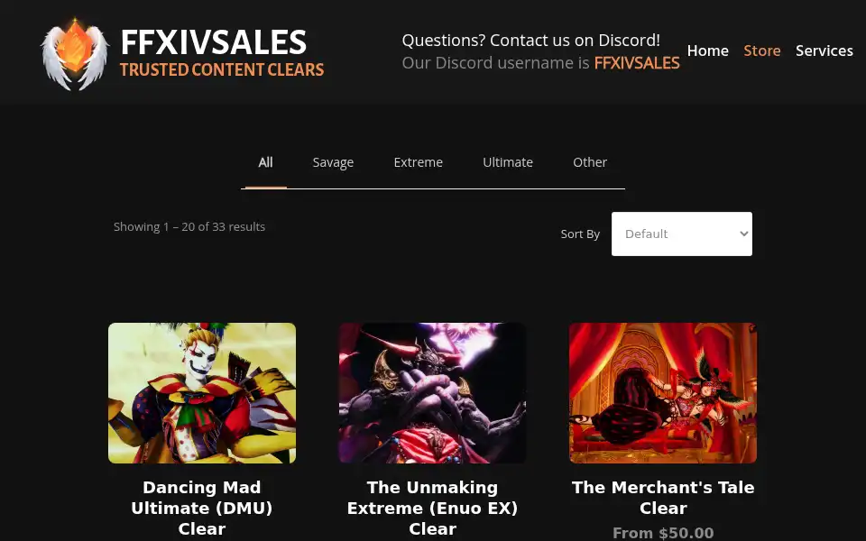 Screenshot of ffxivsales.com