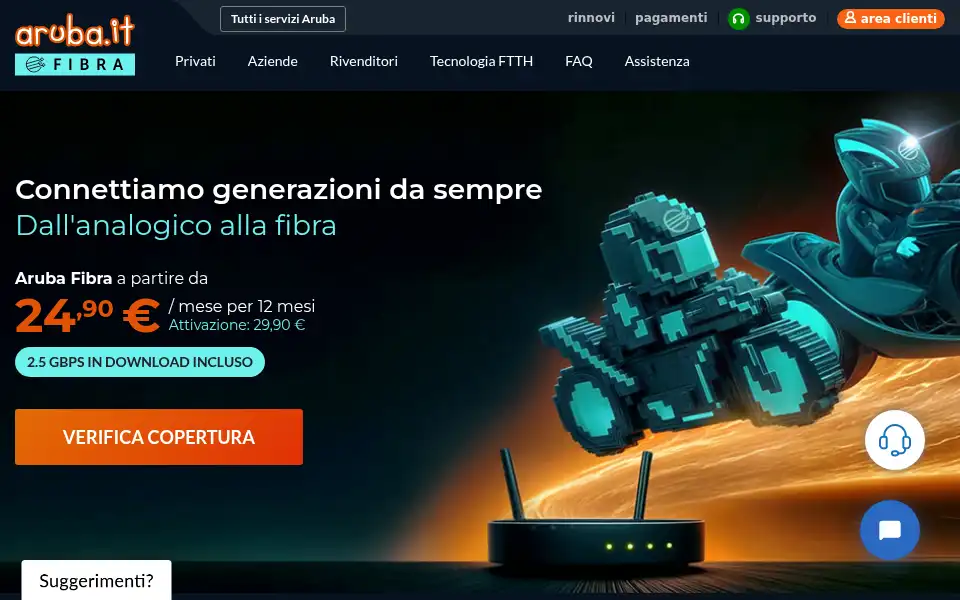 Screenshot of fibra.aruba.it