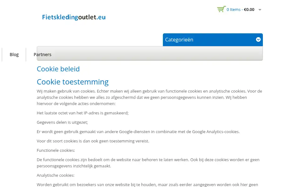 Screenshot of fietskledingoutlet.eu