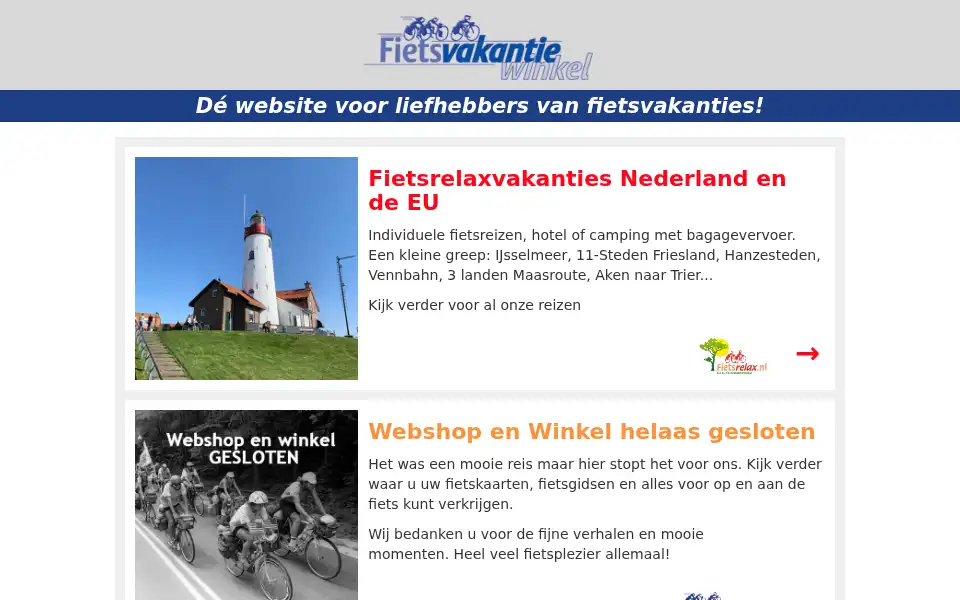 Screenshot of fietsvakantiewinkel.nl
