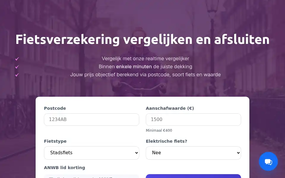 Screenshot of fietsverzekeringen.nl