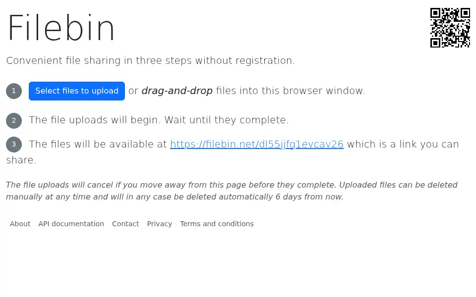 Screenshot of filebin.net