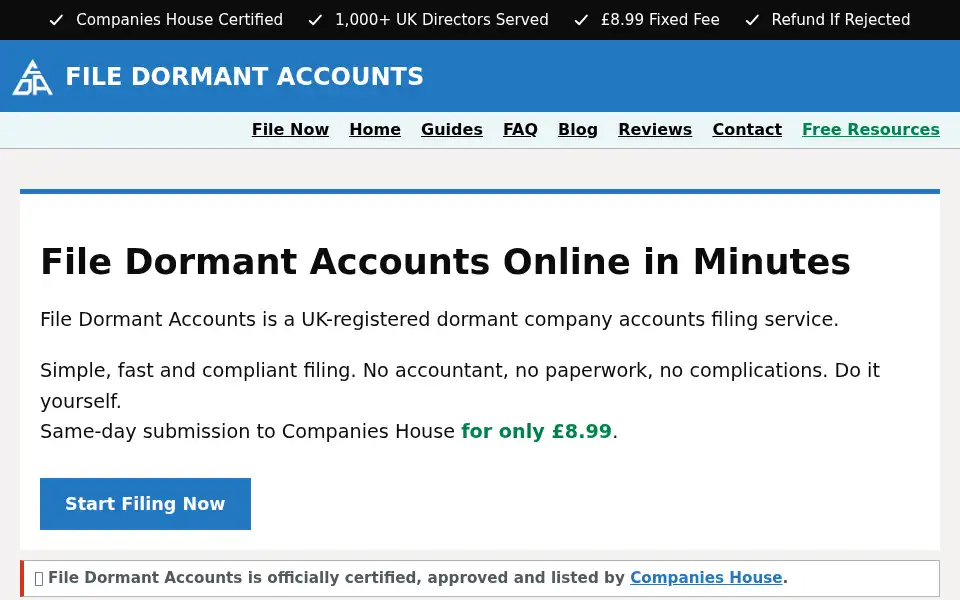 Screenshot of filedormantaccounts.co.uk