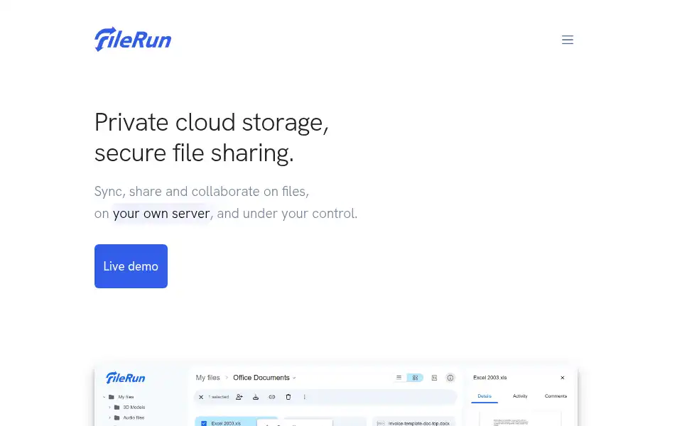 Screenshot of filerun.com