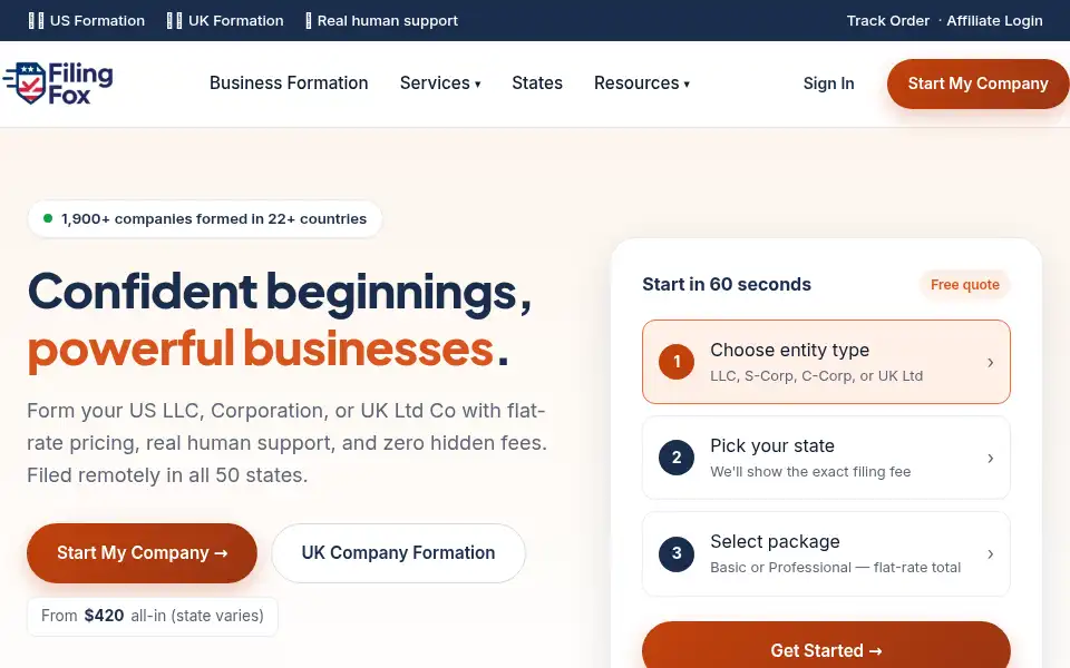 Screenshot of filingfox.com