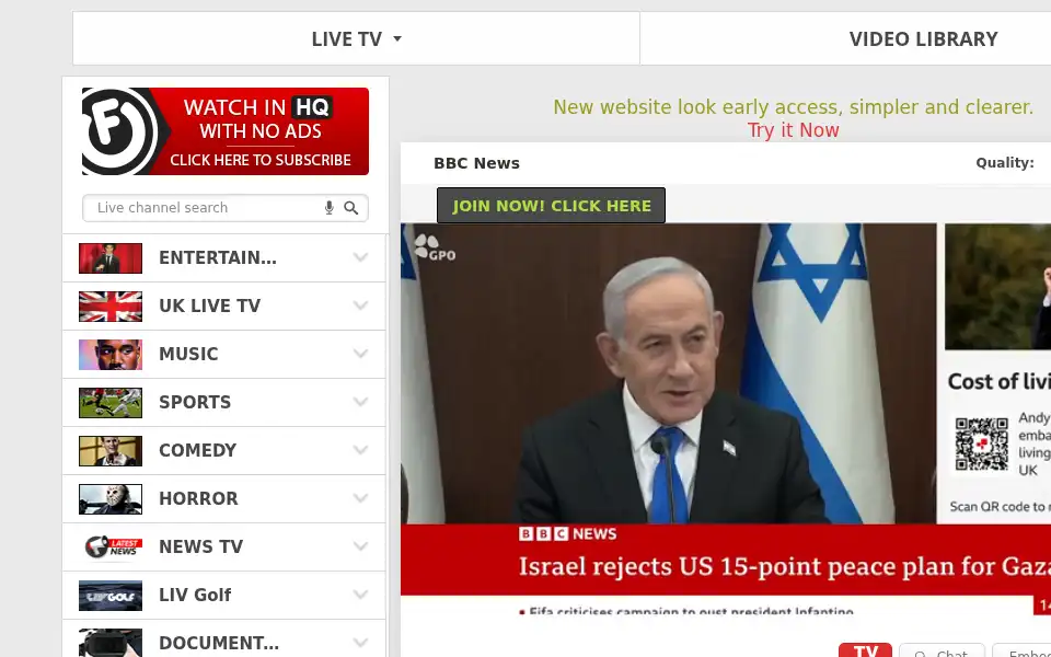Screenshot of filmon.com