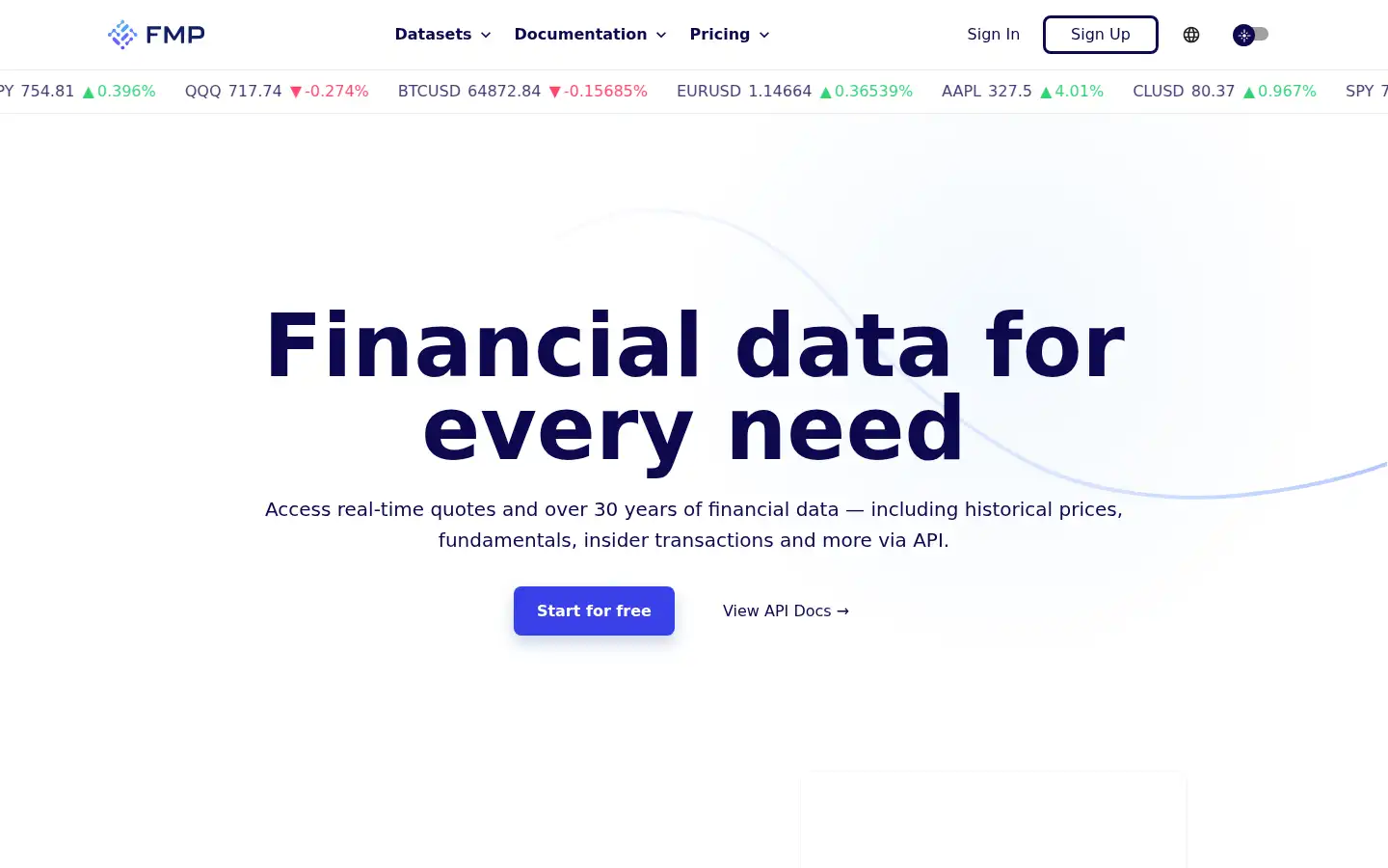 Screenshot of financialmodelingprep.com